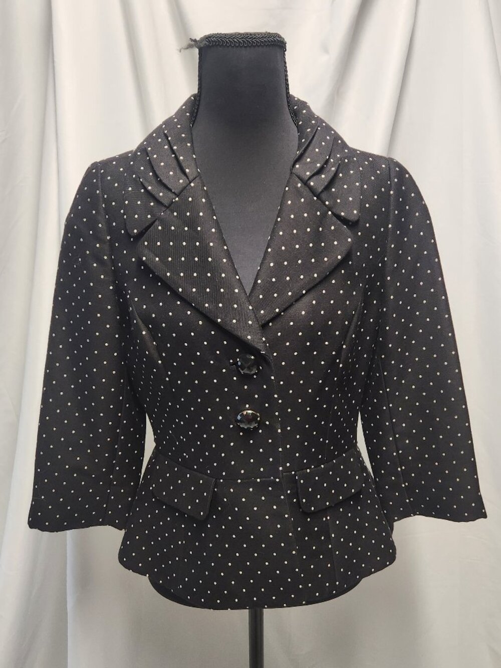 Kate Spade New York Black Polka Dot Silk Blend Peplum Blazer Size 4